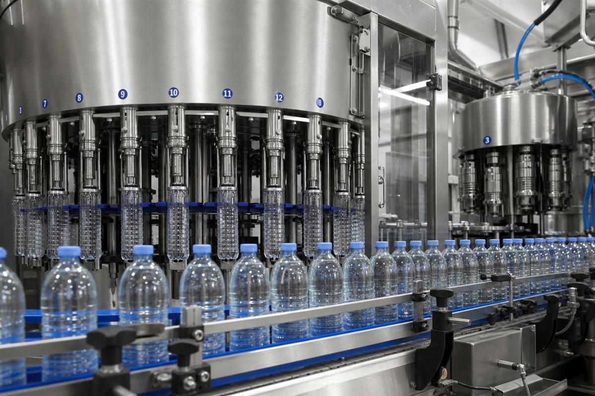 Filling and capping machinery on a bottling line